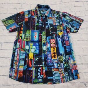 Tokyo Japan Neon Shinjuku Nights Just Attitude MENS SIZE L Button Pocket Shirt